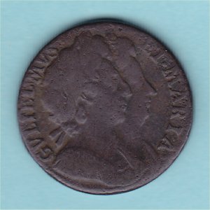 1694 Farthing, William and Mary,  Fine