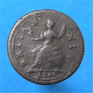 1719 Farthing, Legend over Head,  Fair,  Reverse