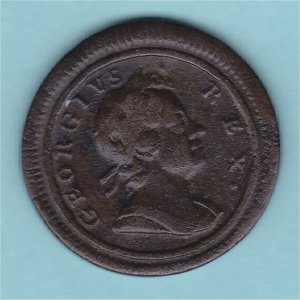 1721 Farthing, George I, stop after date, bold Fine+