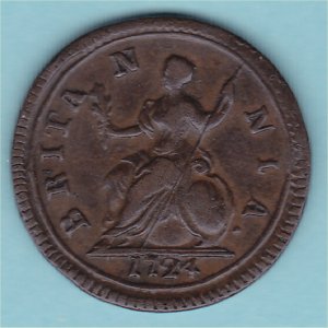 1724 Farthing, George I, VF Reverse