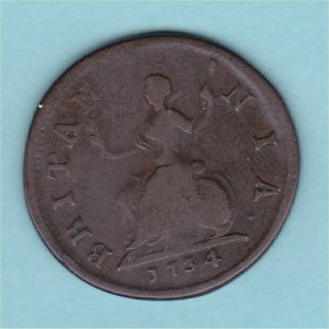 1734 Farthing, George II, nFine Reverse