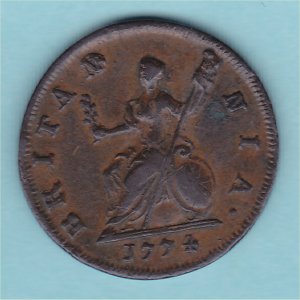 1774 (b) Farthing, George III, VF Reverse