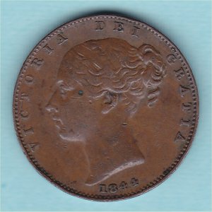 1844 Farthing, Victoria, RARE date, aVF