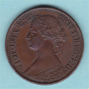 1869 Farthing, Victoria, Rare, VF