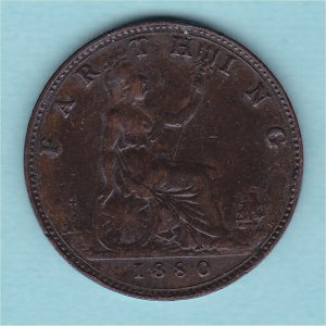 1880 Farthing, Victoria, aVF Reverse