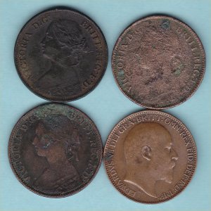 Victoria Farthing Group, four coins around F.