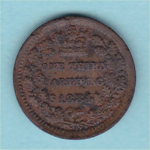 1884 Third Farthing, Victoria, aVF Reverse