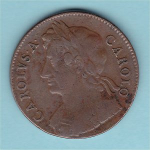 1673 HalfPenny B over C,  unrecorded, gFine