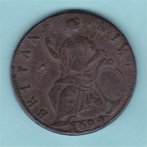 1694 HalfPenny, RARE variety, gVF Reverse