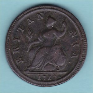 1717 (b) HalfPenny, No Stops, aVF Reverse