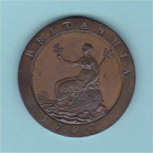 1797 Cartwheel Pattern HalfPenny, George III, Unc Reverse