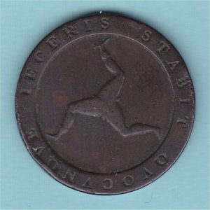 1798 Isle of Man Half Penny, gF Reverse