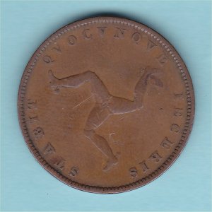 1839 Isle of Man Half Penny, gF Reverse