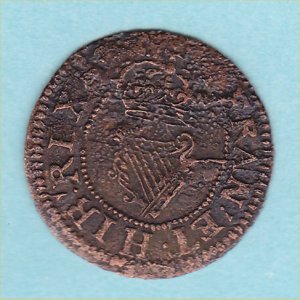 Farthing, Maltravers  mm harp / lis, contemporary counterfeit, aVF Reverse