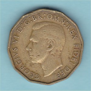 1949 Threepence, George VI, aFine