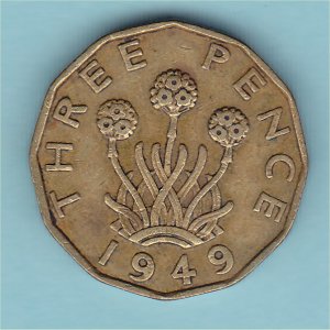 1949 Threepence, George VI, aFine Reverse