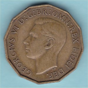 1952 Threepence, George VI, aVF