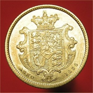 1835 Half Sovereign, William IV, VF+ Reverse