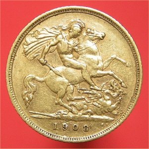 1908 Half Sovereign, Edward VII, good Fine Reverse