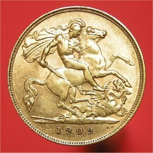 1909 Half Sovereign, Edward VII, good Fine Reverse