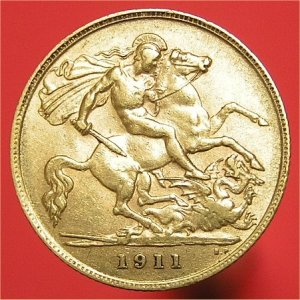 1911 Half Sovereign, George V, VF Reverse