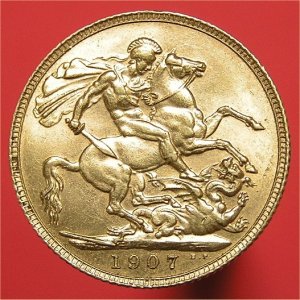 1907 Sovereign, Edward VII, VF+ Reverse