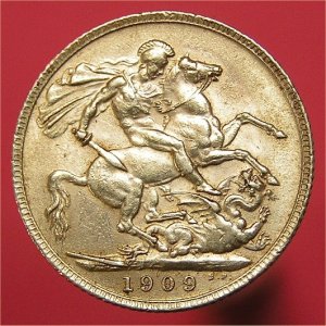 1909 Sovereign, Edward VII, good Fine Reverse