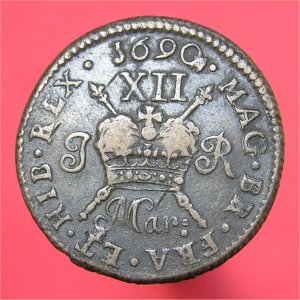 1690 Gun Money Shilling, James II, gVF Reverse