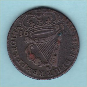 1693 HalfPenny, William and Mary, gF/gVF Reverse