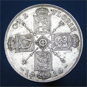 1916 (b) Florin, George V gF+ Reverse