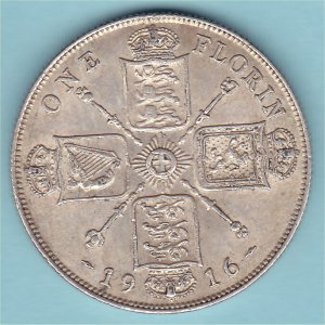 1916 Florin, George V aVF Reverse