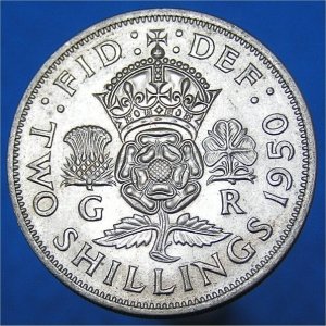 1950 Florin, George VI EF Reverse