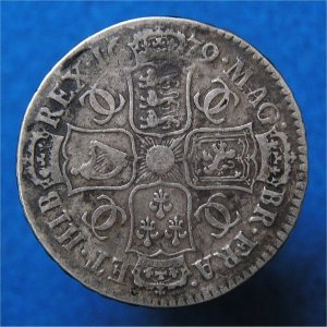 1679 HalfCrown, GRATTA, Charles II F+/VF Reverse