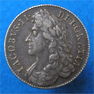 1685 HalfCrown, James II First bust, aEF