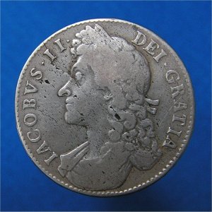 1687 HalfCrown, James II R2 second bust, Fine