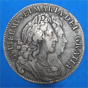1693 HalfCrown, William and Mary VF