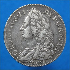 1745 HalfCrown, Lima, George II gVF