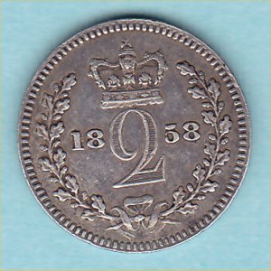1858 Maundy Twopence, Victoria, EF Reverse