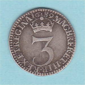 1689 Maundy Threepence, William and Mary, VF Reverse