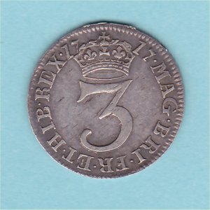 1717 Maundy Threepence, George I, EF Reverse