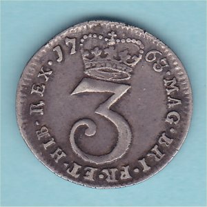 1763 Maundy Threepence, George III, gVF+ Reverse