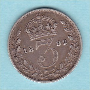 1892 Currency Threepence, Victoria, 1 Reverse