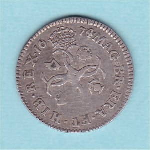 1674 Maundy Fourpence, Charles II, bold Fine Reverse