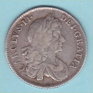 1677 Shilling, Charles II, aVF