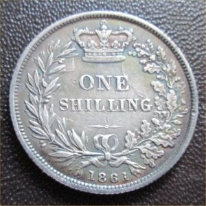 1861 Shilling, Victoria, Rare date, gVF Reverse