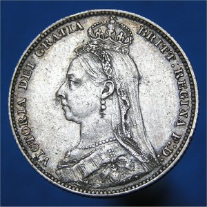 1889 Shilling, Victoria, large head, VF