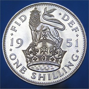 1951 Shilling, English Proof, George VI, Unc Reverse