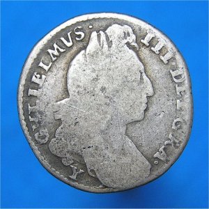 1696Y Sixpence, William III, fair/nF