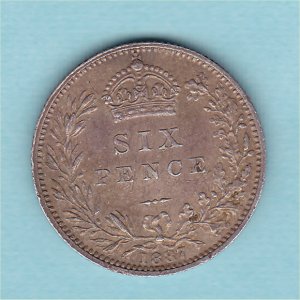 1887 Sixpence, Victoria, VF Reverse